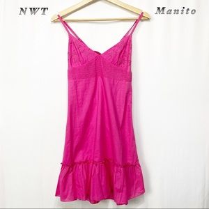 NWT- Manito Trend-Fuchsia Solid Eyelit Tie back Dress -M